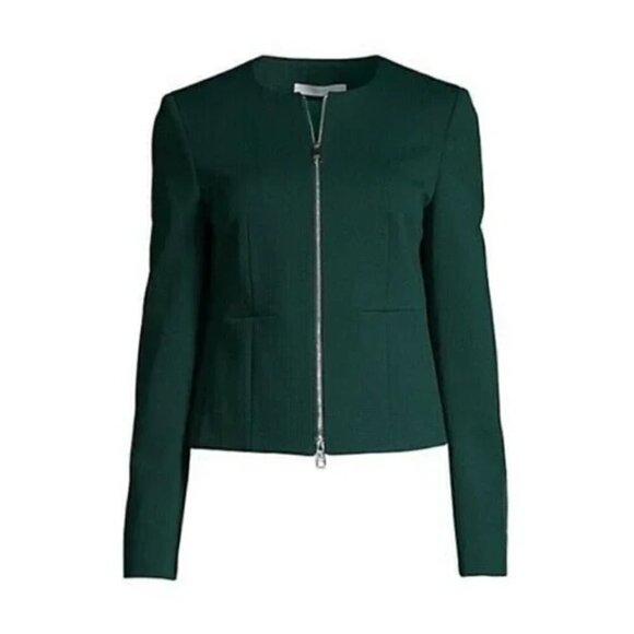 NWT BOSS Hugo Boss Size/US2 Jaxine Checkered Zip Front Collarless Blazer Green - Picture 2 of 12